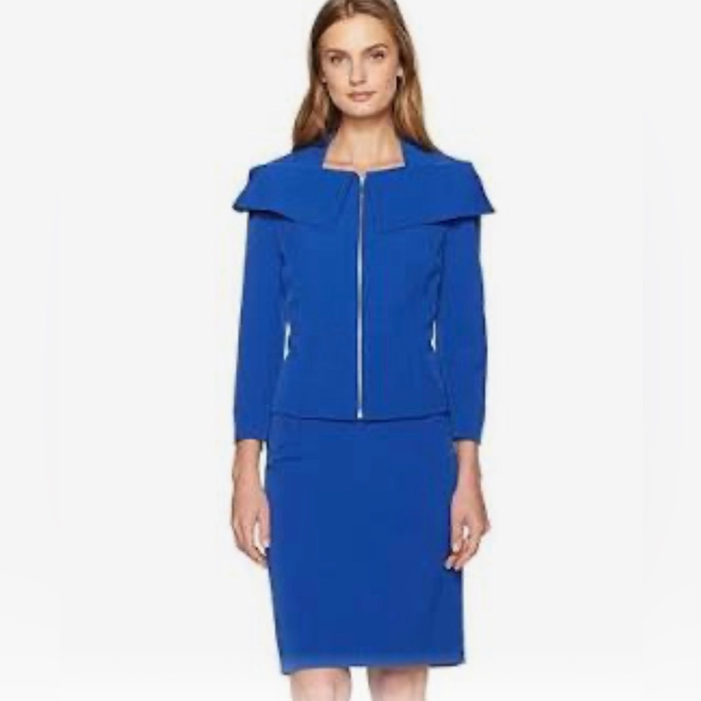 TAHARI Elegant Cobalt Blue Tailored Jacket Zipper Closure Skirt Set Size 6P